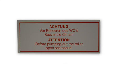 Aufkleber "ACHTUNG Vor Abpumpen des WC´s Seeve.."
