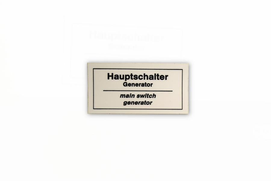 Schild "Hauptschalter Generator"